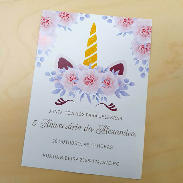 Convite tema unicórnio festas de aniversário para crianças